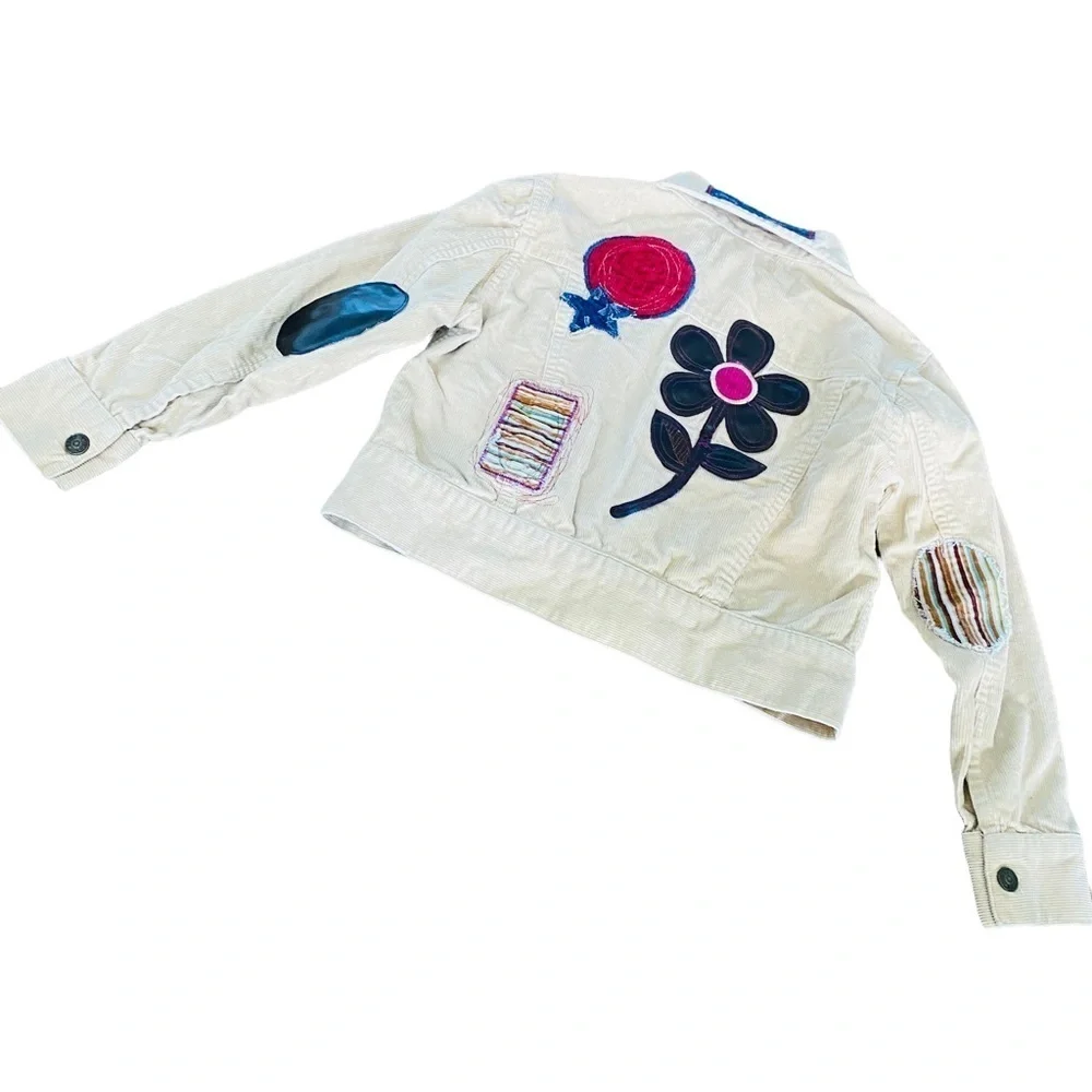 The Children's Place Beige Corduroy Jacket Love Hippie Embroidered Sz M